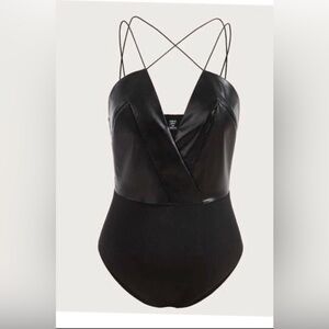 Plus Contrast Leather Crisscross Bodysuit